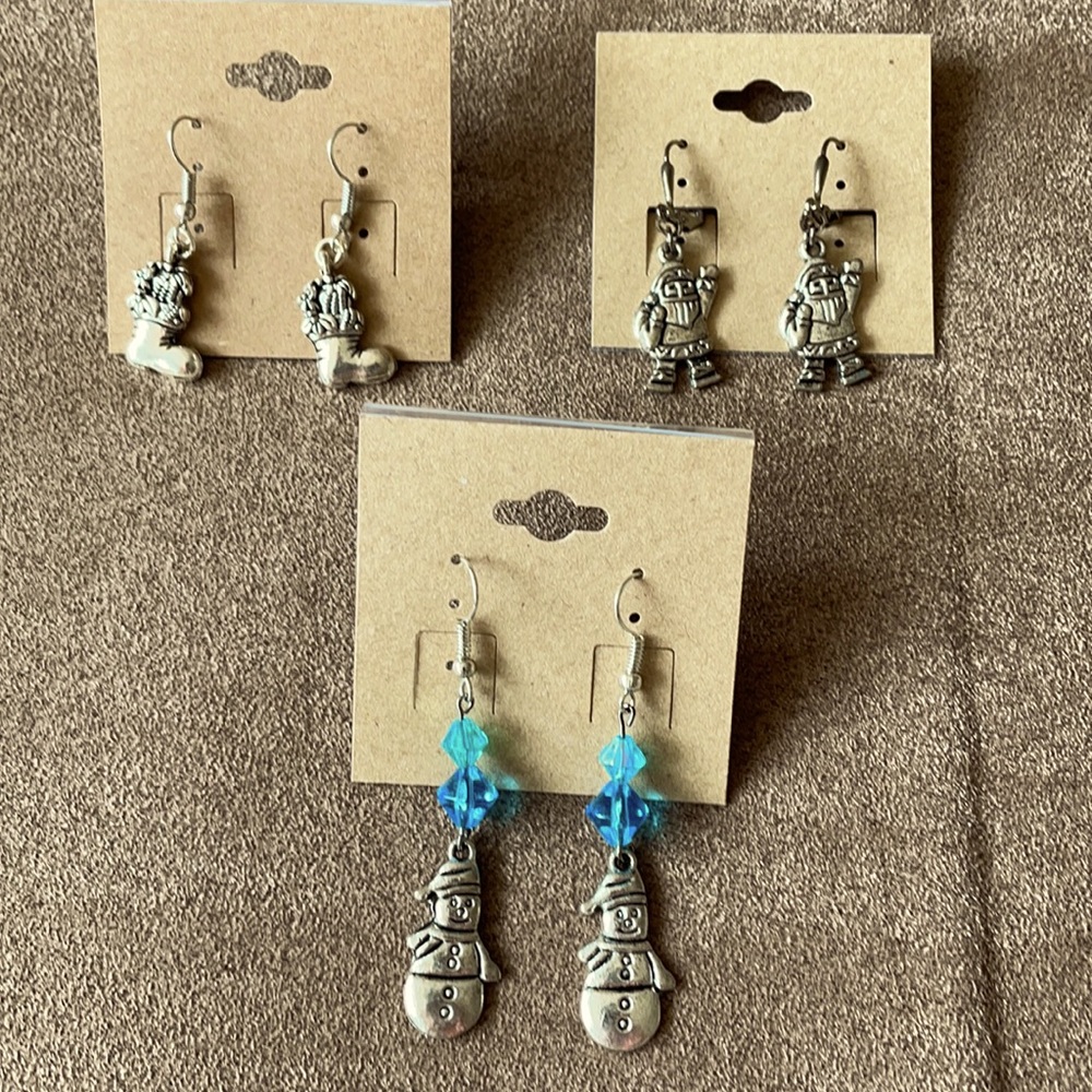 Set of 3 pairs of hand crafted holiday themed earrings